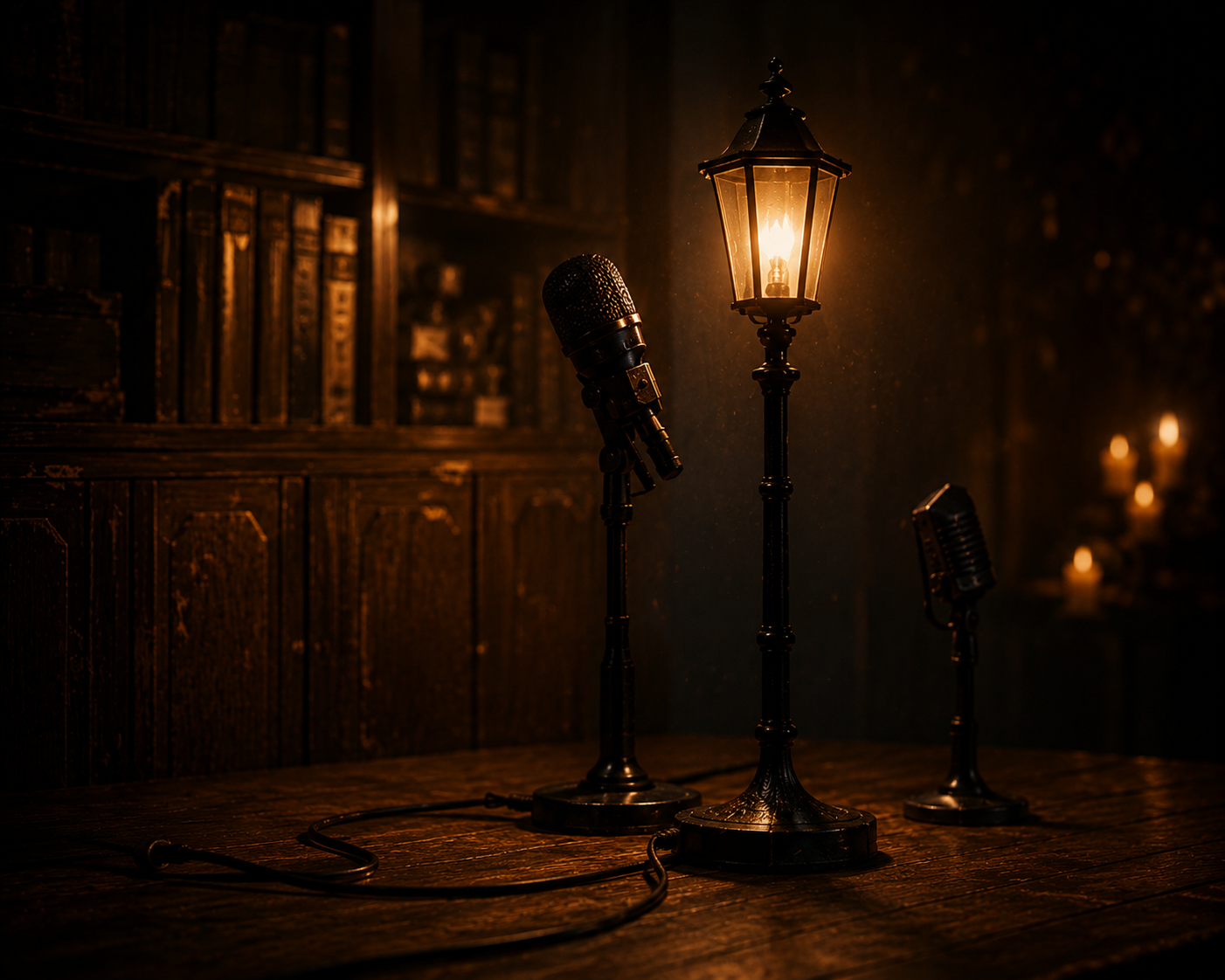 Microphone sous un lampadaire de nuit